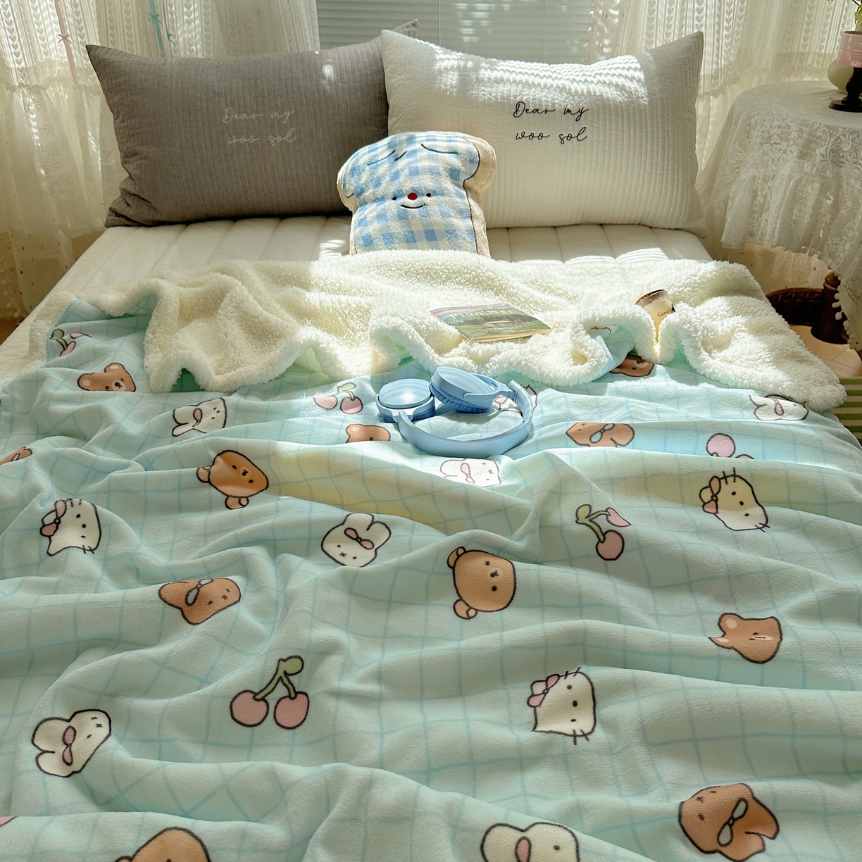 91家纺网 家纺一手货源 找家纺 萝莉家纺 2025新款小清新多功能牛奶绒羊羔绒毛毯毯子午睡毯 萌仔派对