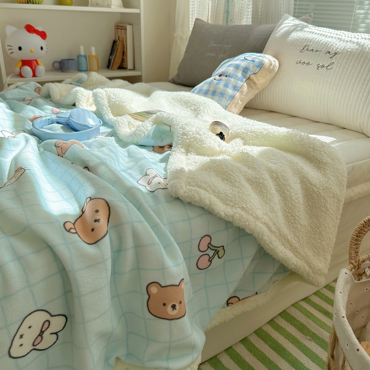 91家纺网 家纺一手货源 找家纺 萝莉家纺 2025新款小清新多功能牛奶绒羊羔绒毛毯毯子午睡毯 萌仔派对