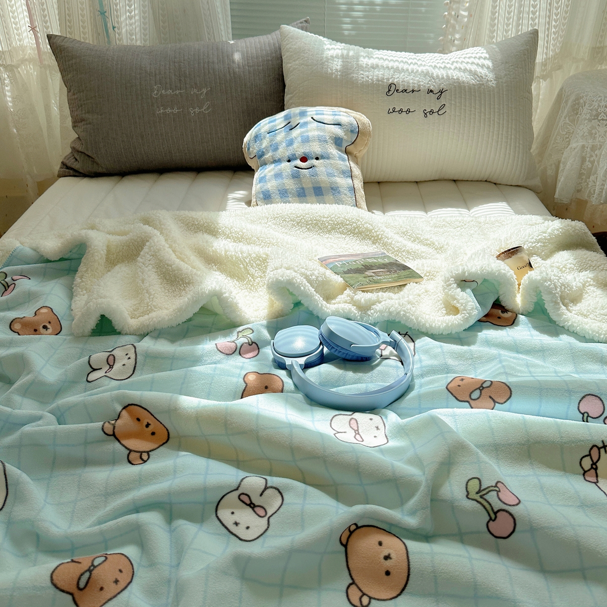 91家纺网 家纺一手货源 找家纺 萝莉家纺 2025新款小清新多功能牛奶绒羊羔绒毛毯毯子午睡毯 萌仔派对