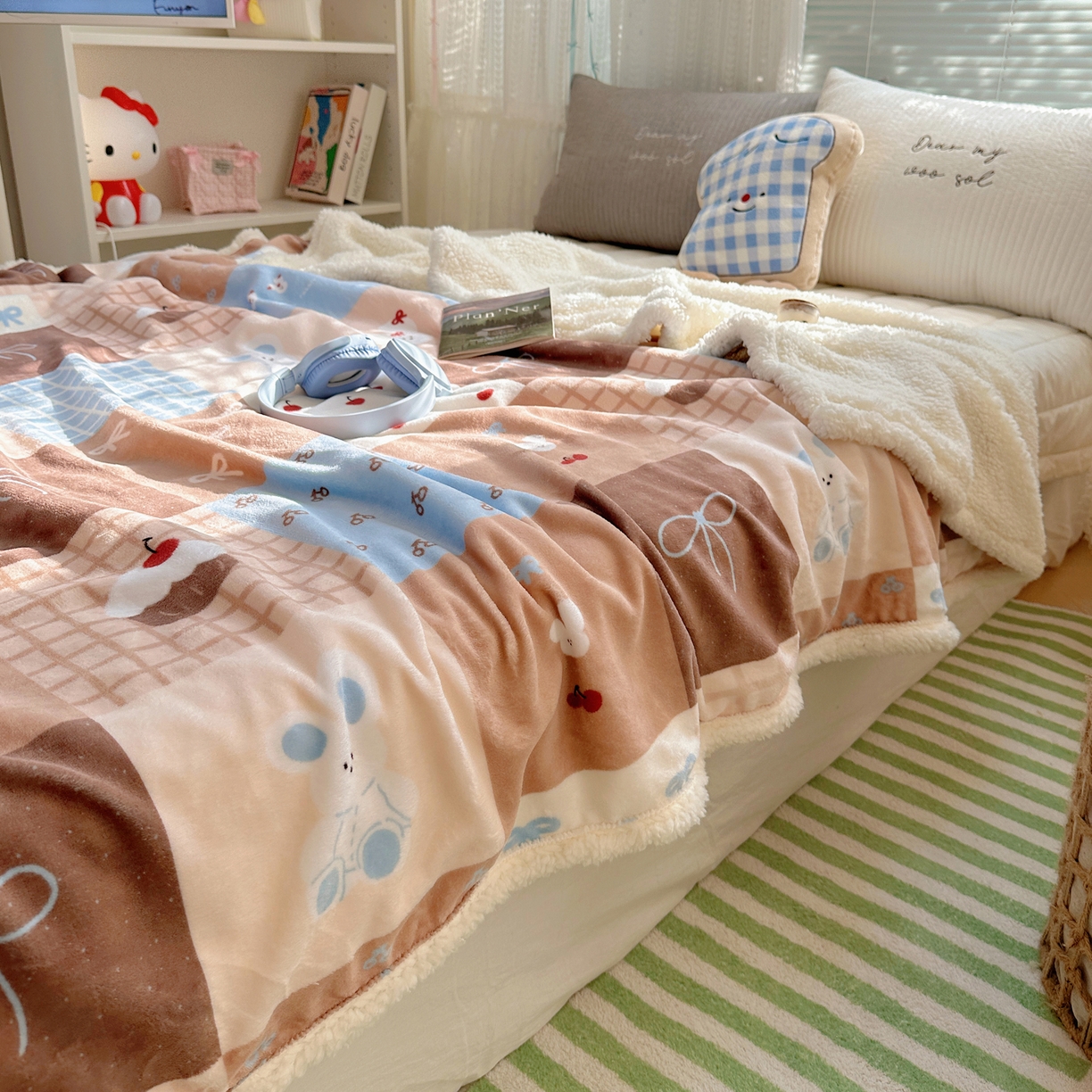 91家纺网 家纺一手货源 找家纺 萝莉家纺 2025新款小清新多功能牛奶绒羊羔绒毛毯毯子午睡毯 奇妙世界