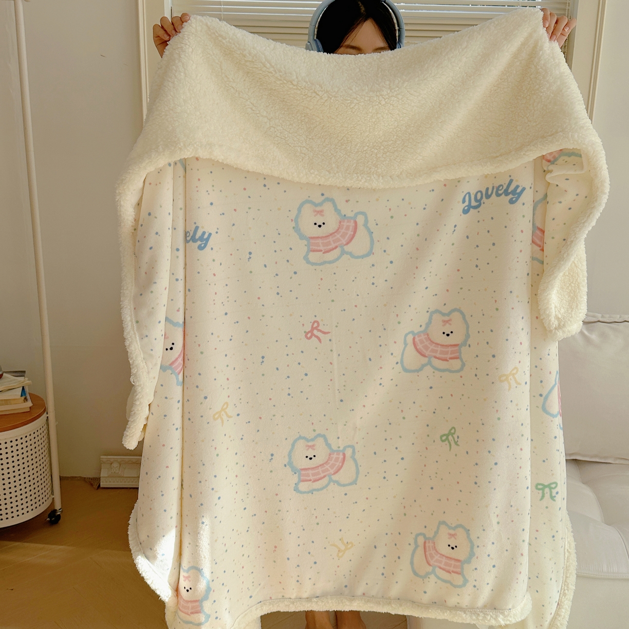 萝莉家纺 2025新款小清新多功能牛奶绒羊羔绒毛毯毯子午睡毯 五彩缤纷