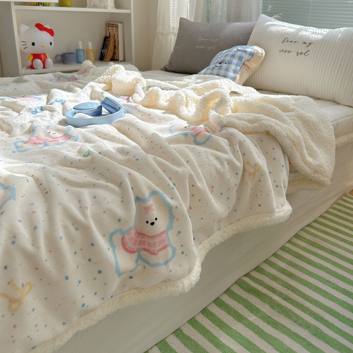 91家纺网 家纺一手货源 找家纺 萝莉家纺 2025新款小清新多功能牛奶绒羊羔绒毛毯毯子午睡毯 五彩缤纷