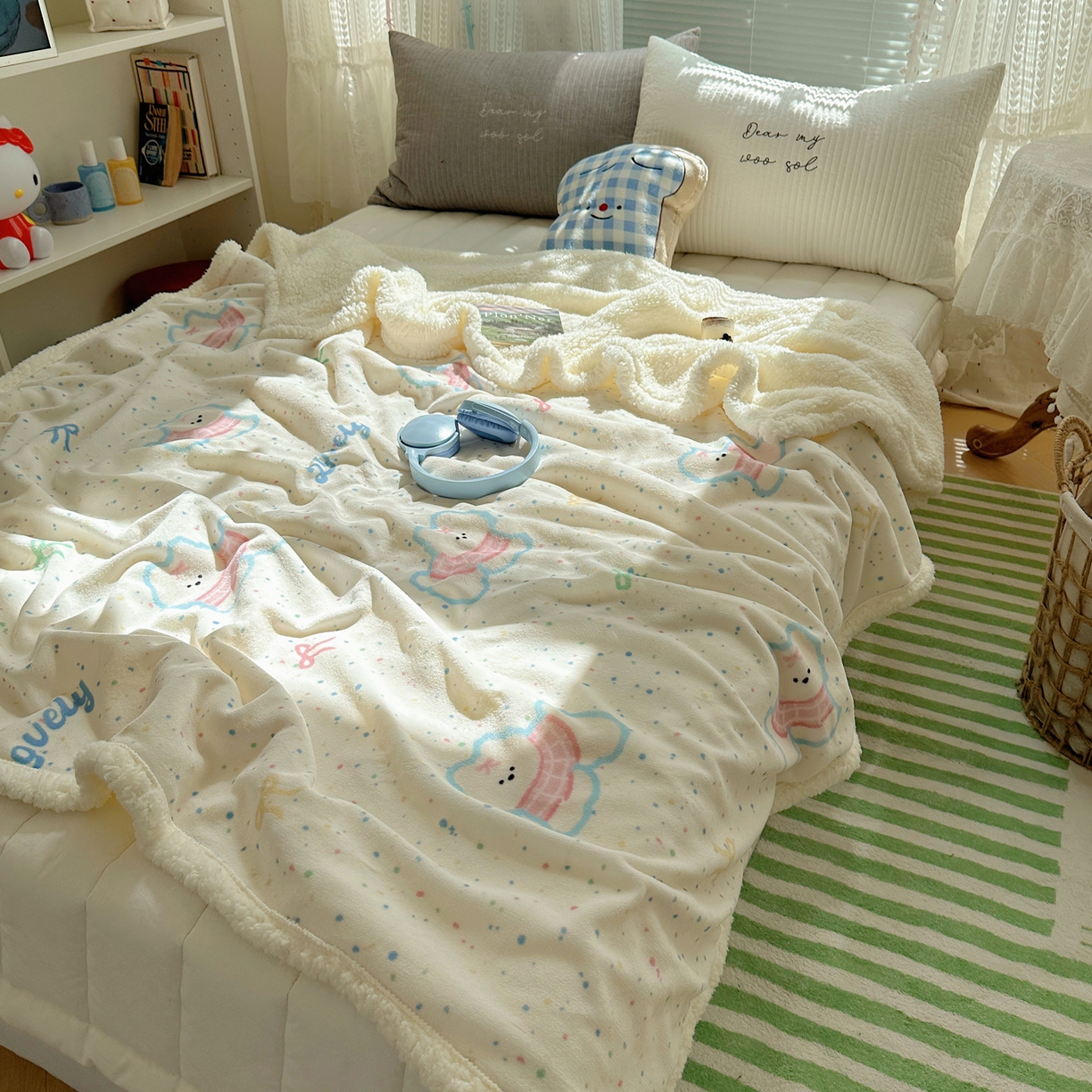 91家纺网 家纺一手货源 找家纺 萝莉家纺 2025新款小清新多功能牛奶绒羊羔绒毛毯毯子午睡毯 五彩缤纷