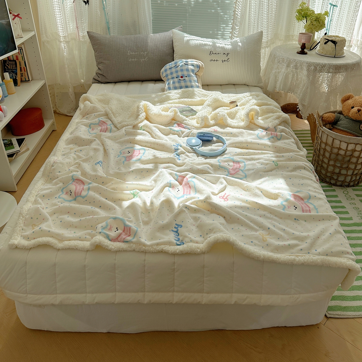 91家纺网 家纺一手货源 找家纺 萝莉家纺 2025新款小清新多功能牛奶绒羊羔绒毛毯毯子午睡毯 五彩缤纷