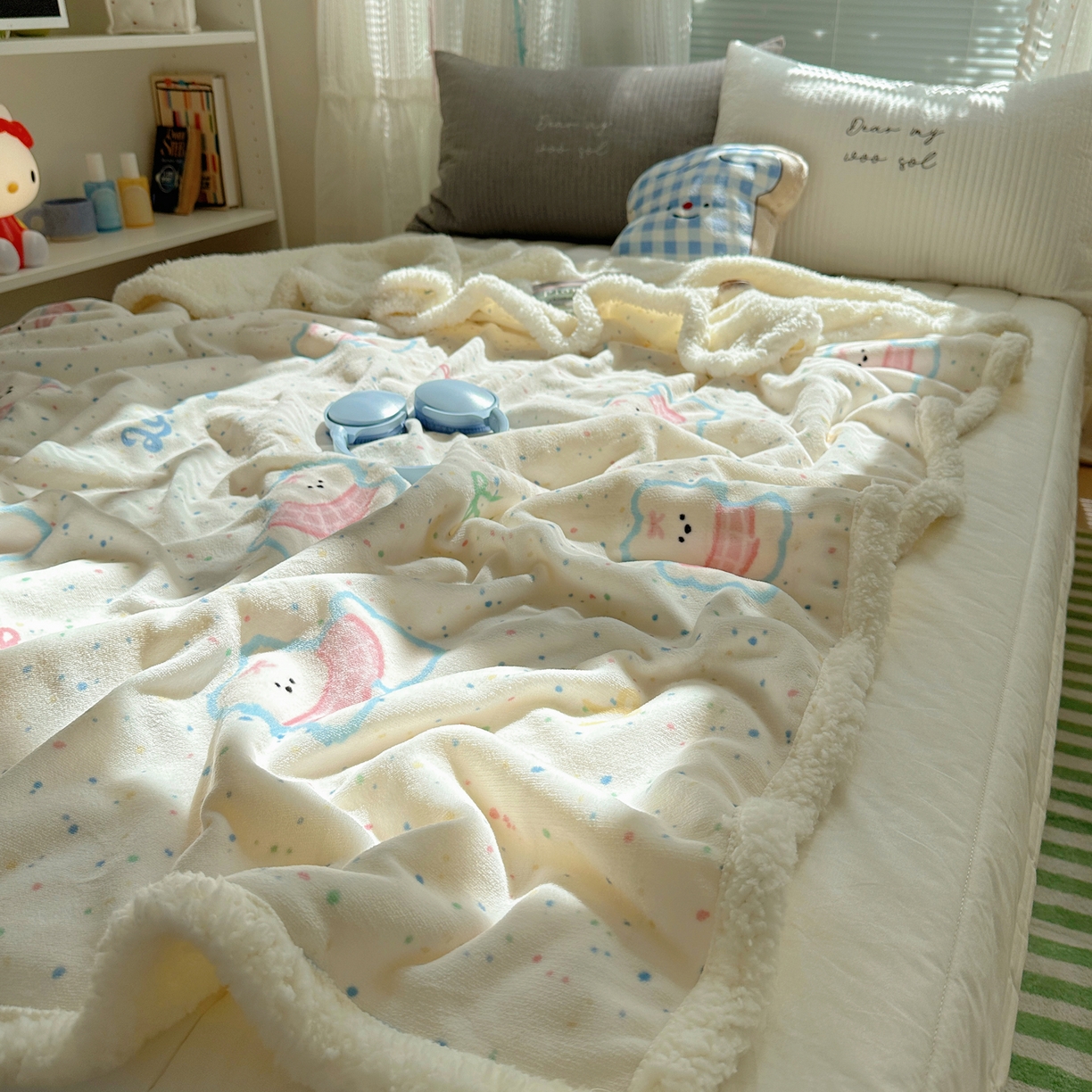 91家纺网 家纺一手货源 找家纺 萝莉家纺 2025新款小清新多功能牛奶绒羊羔绒毛毯毯子午睡毯 五彩缤纷