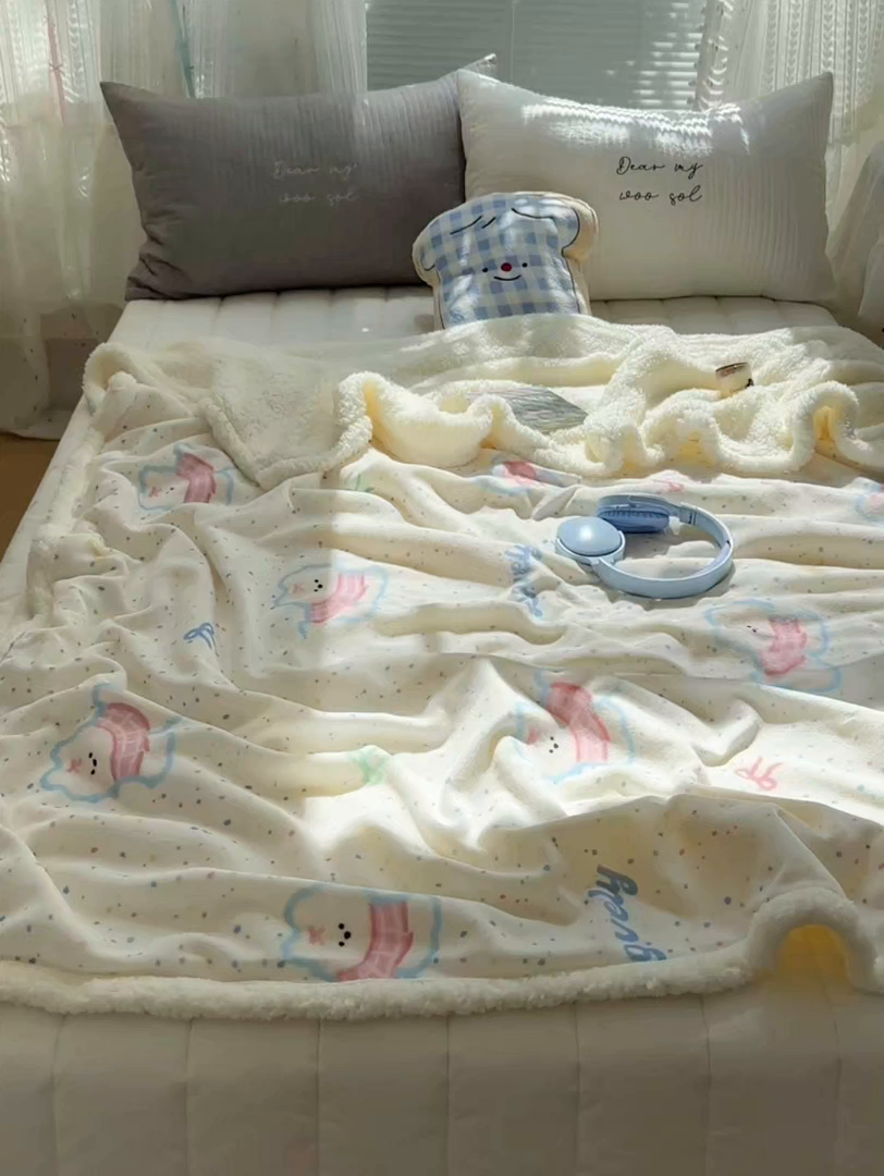 91家纺网 家纺一手货源 找家纺 萝莉家纺 2025新款小清新多功能牛奶绒羊羔绒毛毯毯子午睡毯 五彩缤纷