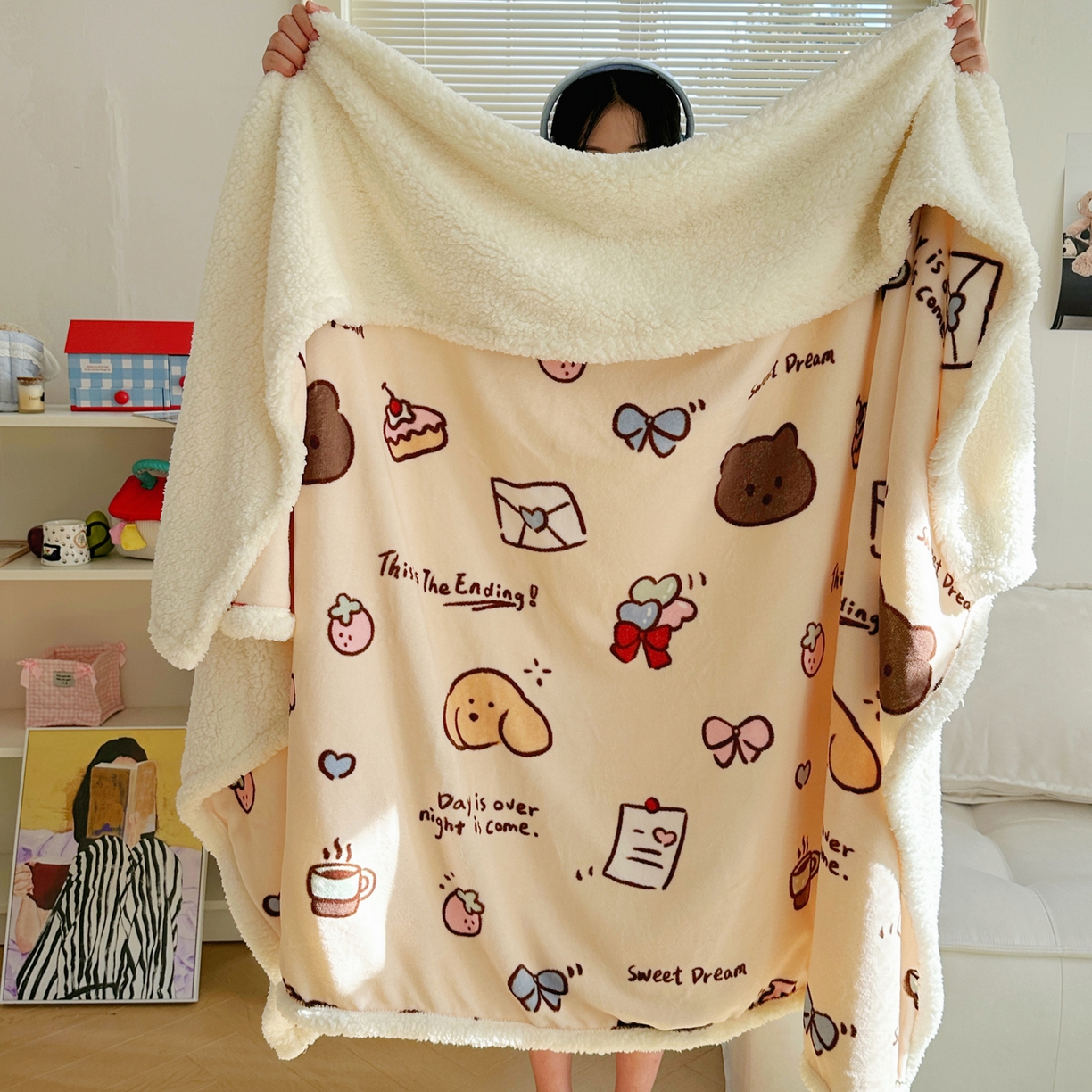 萝莉家纺 2025新款小清新多功能牛奶绒羊羔绒毛毯毯子午睡毯 元气满满