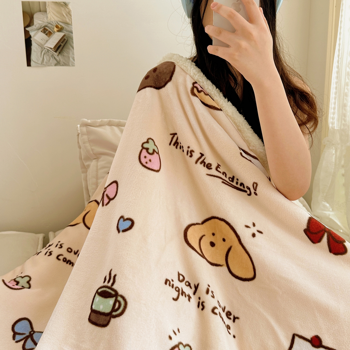 91家纺网 家纺一手货源 找家纺 萝莉家纺 2025新款小清新多功能牛奶绒羊羔绒毛毯毯子午睡毯 元气满满