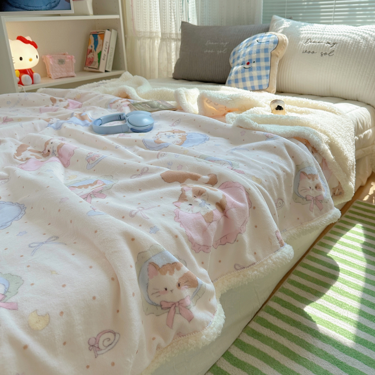 91家纺网 家纺一手货源 找家纺 萝莉家纺 2025新款小清新多功能牛奶绒羊羔绒毛毯毯子午睡毯 做个好梦