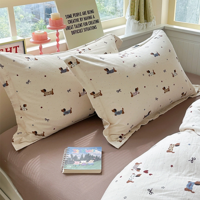 91家纺网 家纺一手货源 找家纺 萝莉家纺 2025新款全棉小清新高品质数码印花磨毛四件套 斑点狗狗