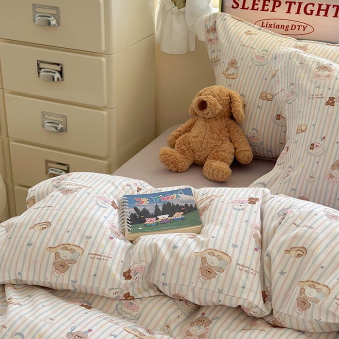 91家纺网 家纺一手货源 找家纺 萝莉家纺 2025新款全棉小清新高品质数码印花磨毛四件套 美味蛋糕