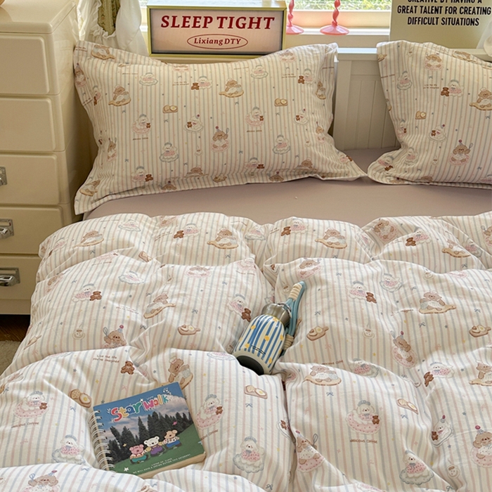 91家纺网 家纺一手货源 找家纺 萝莉家纺 2025新款全棉小清新高品质数码印花磨毛四件套 美味蛋糕