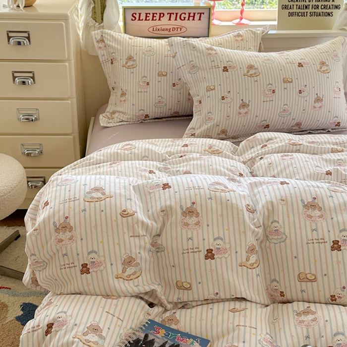 91家纺网 家纺一手货源 找家纺 萝莉家纺 2025新款全棉小清新高品质数码印花磨毛四件套 美味蛋糕