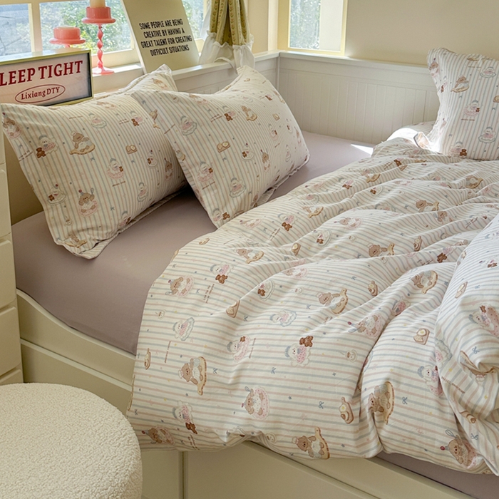 91家纺网 家纺一手货源 找家纺 萝莉家纺 2025新款全棉小清新高品质数码印花磨毛四件套 美味蛋糕