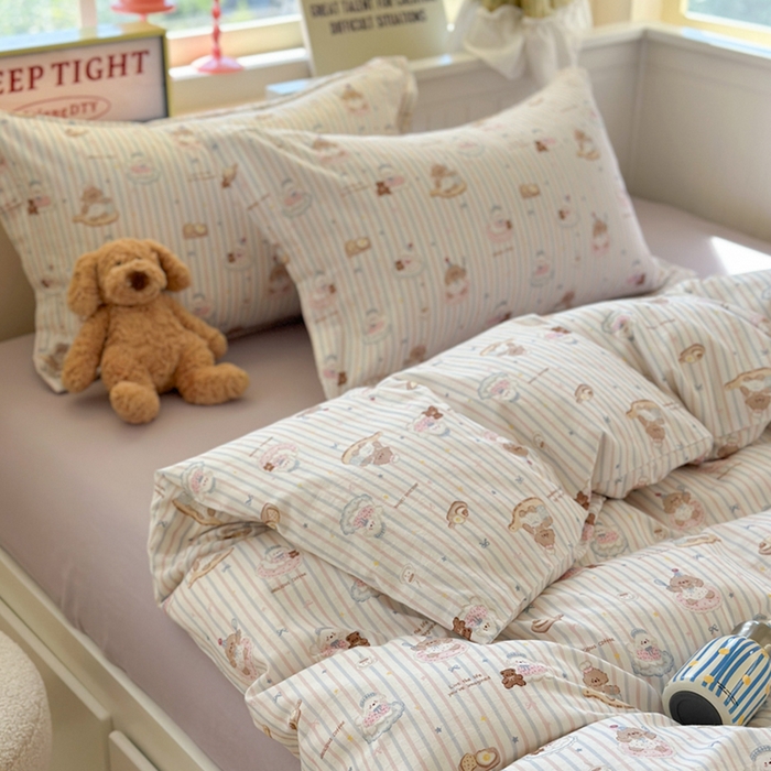 91家纺网 家纺一手货源 找家纺 萝莉家纺 2025新款全棉小清新高品质数码印花磨毛四件套 美味蛋糕