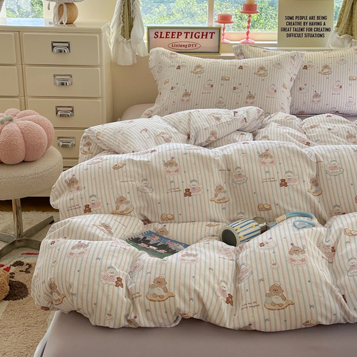 91家纺网 家纺一手货源 找家纺 萝莉家纺 2025新款全棉小清新高品质数码印花磨毛四件套 美味蛋糕