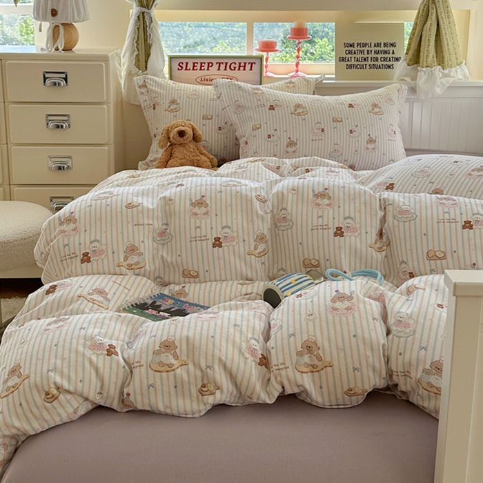 91家纺网 家纺一手货源 找家纺 萝莉家纺 2025新款全棉小清新高品质数码印花磨毛四件套 美味蛋糕