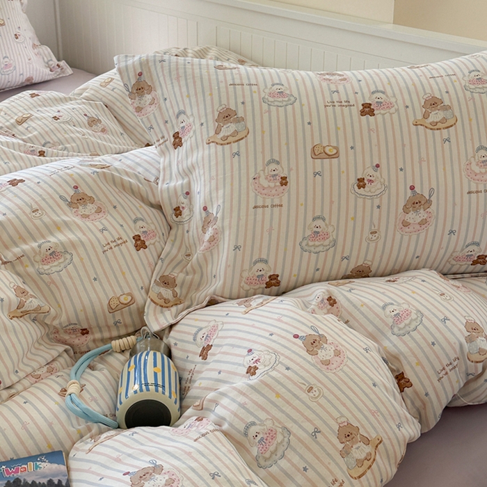 91家纺网 家纺一手货源 找家纺 萝莉家纺 2025新款全棉小清新高品质数码印花磨毛四件套 美味蛋糕