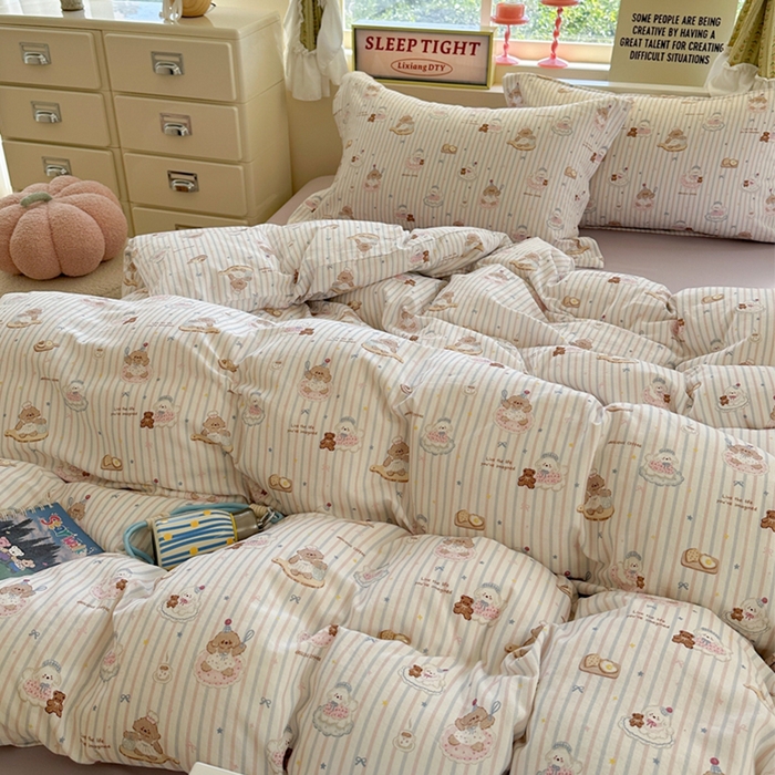 91家纺网 家纺一手货源 找家纺 萝莉家纺 2025新款全棉小清新高品质数码印花磨毛四件套 美味蛋糕