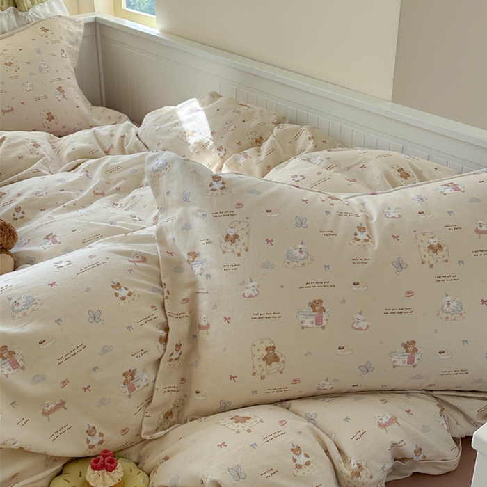 91家纺网 家纺一手货源 找家纺 萝莉家纺 2025新款全棉小清新高品质数码印花磨毛四件套 甜品熊