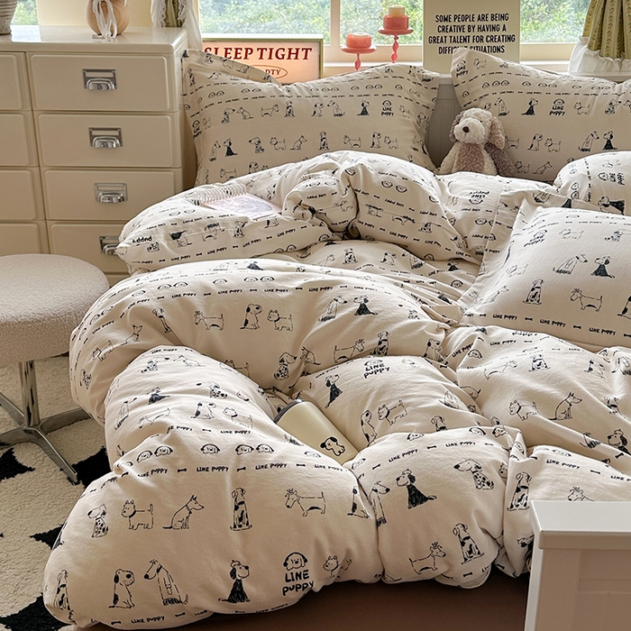 91家纺网 家纺一手货源 找家纺 萝莉家纺 2025新款全棉小清新高品质数码印花磨毛四件套 涂鸦日记