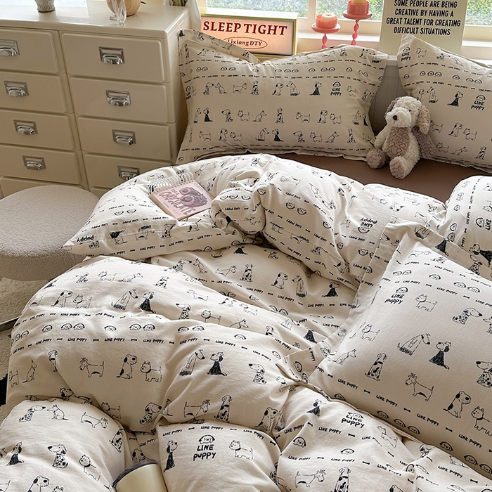 91家纺网 家纺一手货源 找家纺 萝莉家纺 2025新款全棉小清新高品质数码印花磨毛四件套 涂鸦日记