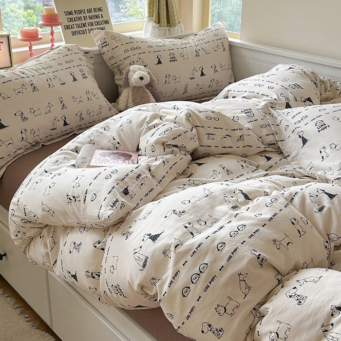 91家纺网 家纺一手货源 找家纺 萝莉家纺 2025新款全棉小清新高品质数码印花磨毛四件套 涂鸦日记