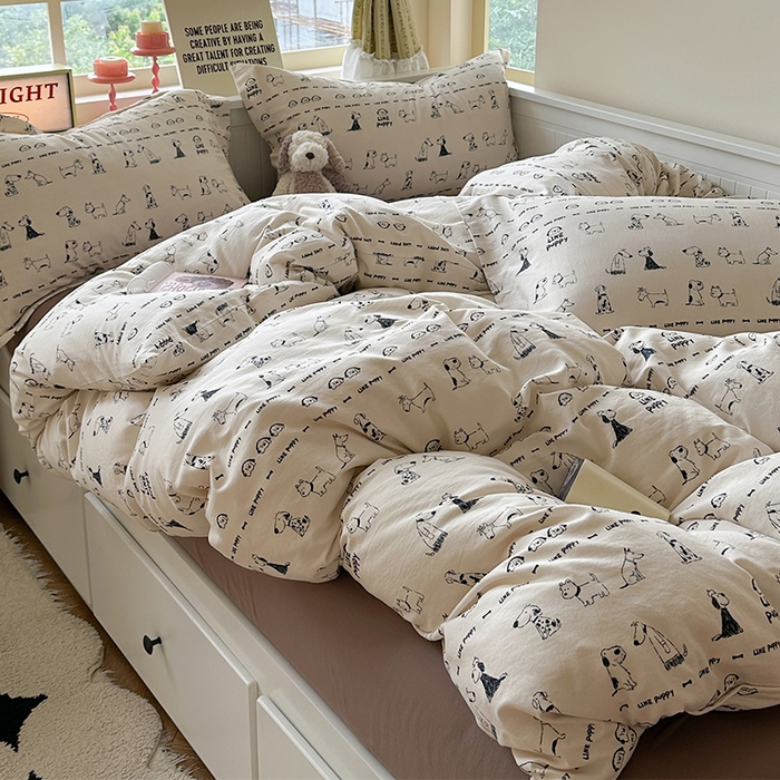 91家纺网 家纺一手货源 找家纺 萝莉家纺 2025新款全棉小清新高品质数码印花磨毛四件套 涂鸦日记