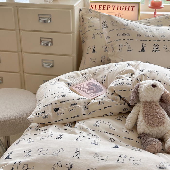 91家纺网 家纺一手货源 找家纺 萝莉家纺 2025新款全棉小清新高品质数码印花磨毛四件套 涂鸦日记