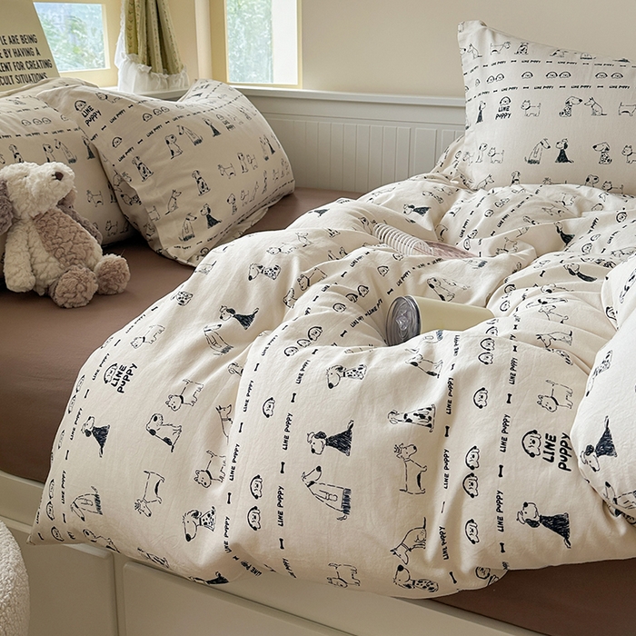 91家纺网 家纺一手货源 找家纺 萝莉家纺 2025新款全棉小清新高品质数码印花磨毛四件套 涂鸦日记