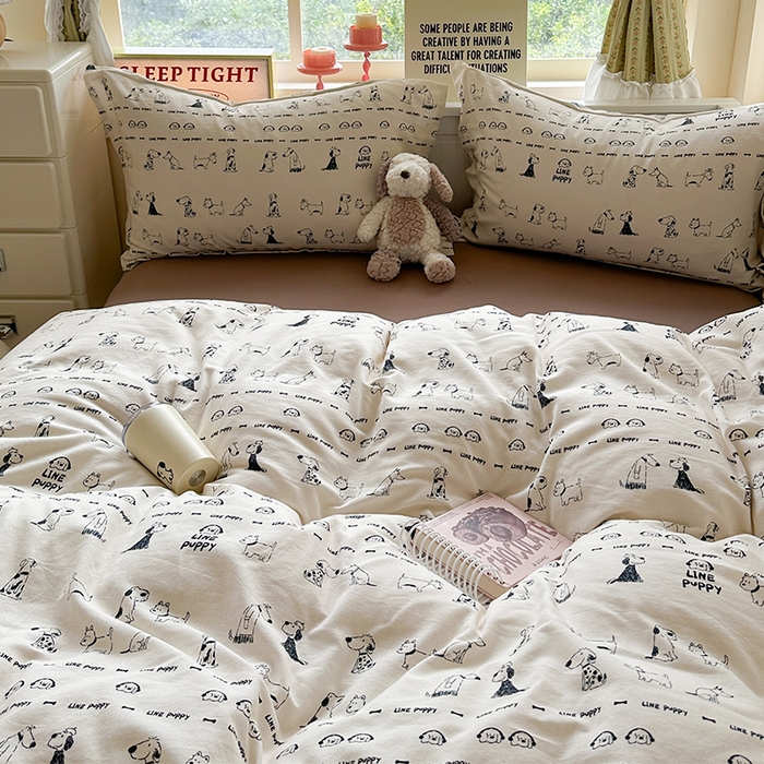 91家纺网 家纺一手货源 找家纺 萝莉家纺 2025新款全棉小清新高品质数码印花磨毛四件套 涂鸦日记