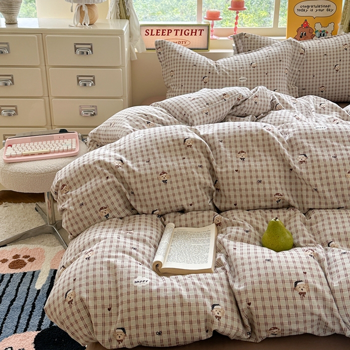 91家纺网 家纺一手货源 找家纺 萝莉家纺 2025新款全棉小清新高品质数码印花磨毛四件套 英伦熊