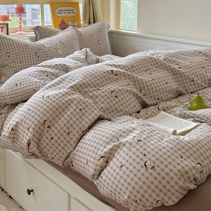 91家纺网 家纺一手货源 找家纺 萝莉家纺 2025新款全棉小清新高品质数码印花磨毛四件套 英伦熊