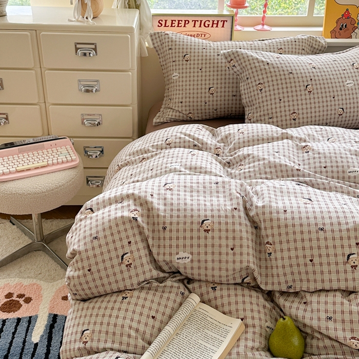 91家纺网 家纺一手货源 找家纺 萝莉家纺 2025新款全棉小清新高品质数码印花磨毛四件套 英伦熊