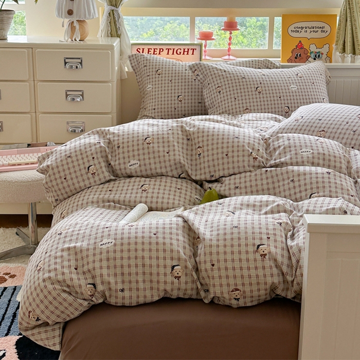 91家纺网 家纺一手货源 找家纺 萝莉家纺 2025新款全棉小清新高品质数码印花磨毛四件套 英伦熊