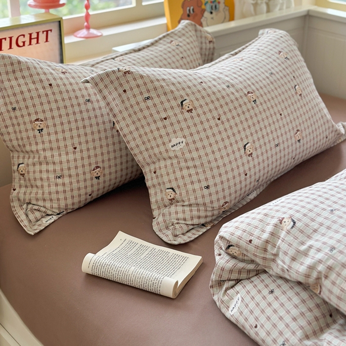 91家纺网 家纺一手货源 找家纺 萝莉家纺 2025新款全棉小清新高品质数码印花磨毛四件套 英伦熊