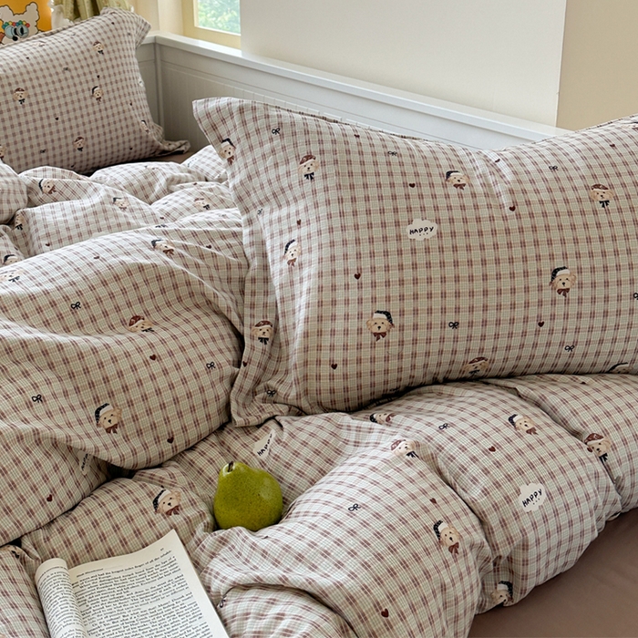 91家纺网 家纺一手货源 找家纺 萝莉家纺 2025新款全棉小清新高品质数码印花磨毛四件套 英伦熊