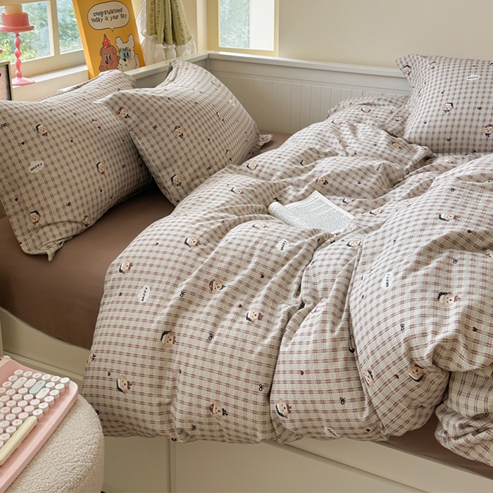 91家纺网 家纺一手货源 找家纺 萝莉家纺 2025新款全棉小清新高品质数码印花磨毛四件套 英伦熊