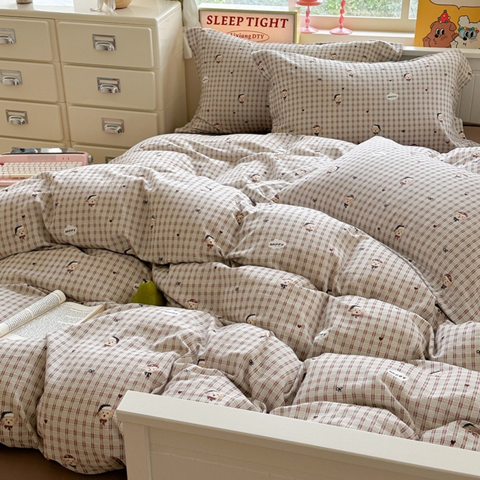 91家纺网 家纺一手货源 找家纺 萝莉家纺 2025新款全棉小清新高品质数码印花磨毛四件套 英伦熊