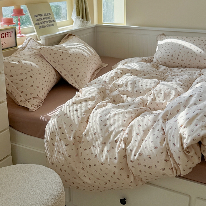 91家纺网 家纺一手货源 找家纺 萝莉家纺 2025新款全棉小清新高品质数码印花磨毛四件套 樱桃多多