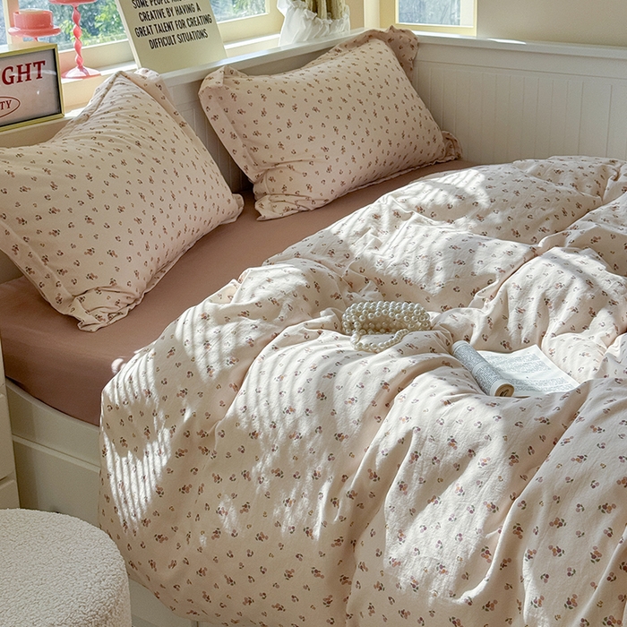 91家纺网 家纺一手货源 找家纺 萝莉家纺 2025新款全棉小清新高品质数码印花磨毛四件套 樱桃多多