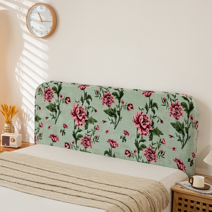 沐沐家纺 2026新款毛绒印花床头罩 花儿绽放