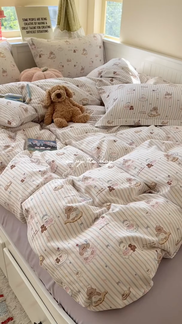 91家纺网 家纺一手货源 找家纺 萝莉家纺 2025新款全棉小清新高品质数码印花磨毛四件套 美味蛋糕