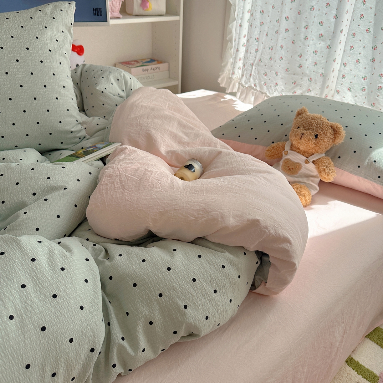 91家纺网 家纺一手货源 找家纺 顾里家纺 2025新款韩系波点云朵棉四件套 蓝波点