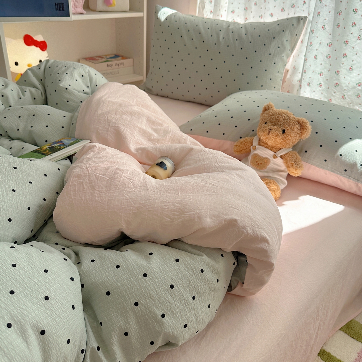 91家纺网 家纺一手货源 找家纺 顾里家纺 2025新款韩系波点云朵棉四件套 蓝波点