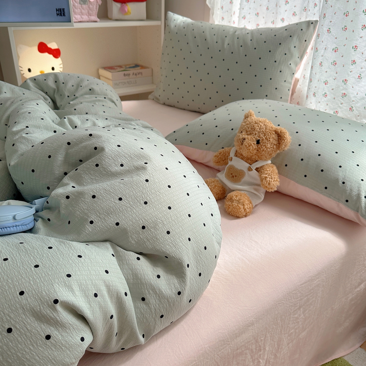 91家纺网 家纺一手货源 找家纺 顾里家纺 2025新款韩系波点云朵棉四件套 蓝波点