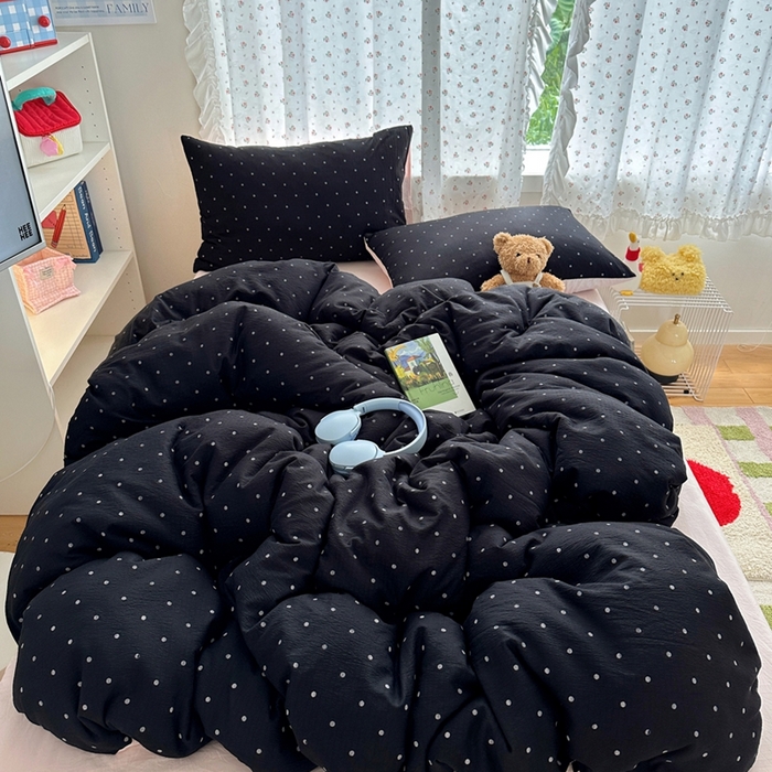 顾里家纺 2025新款韩系波点云朵棉四件套 黑波点1