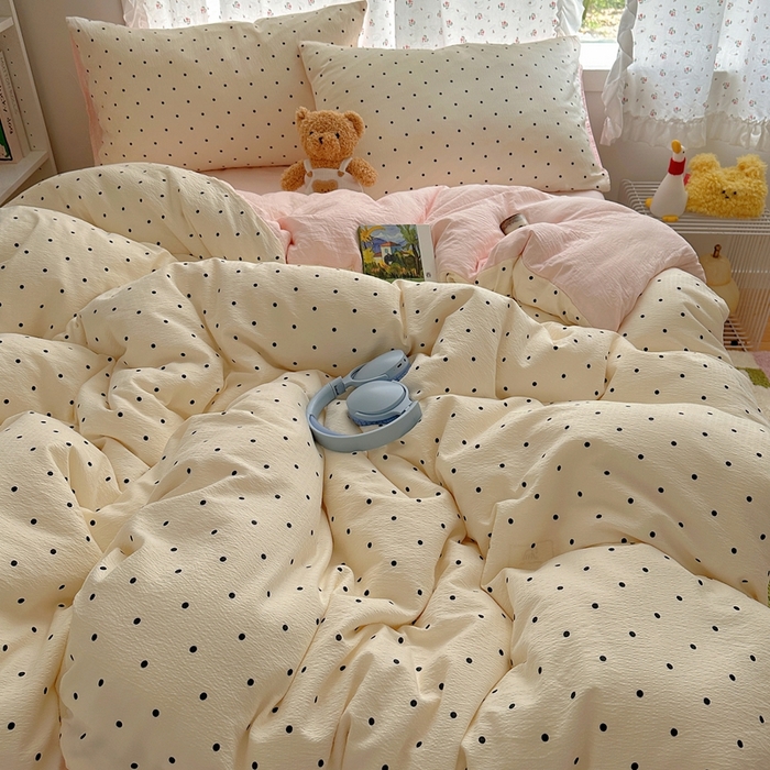 顾里家纺 2025新款韩系波点云朵棉四件套 白波点