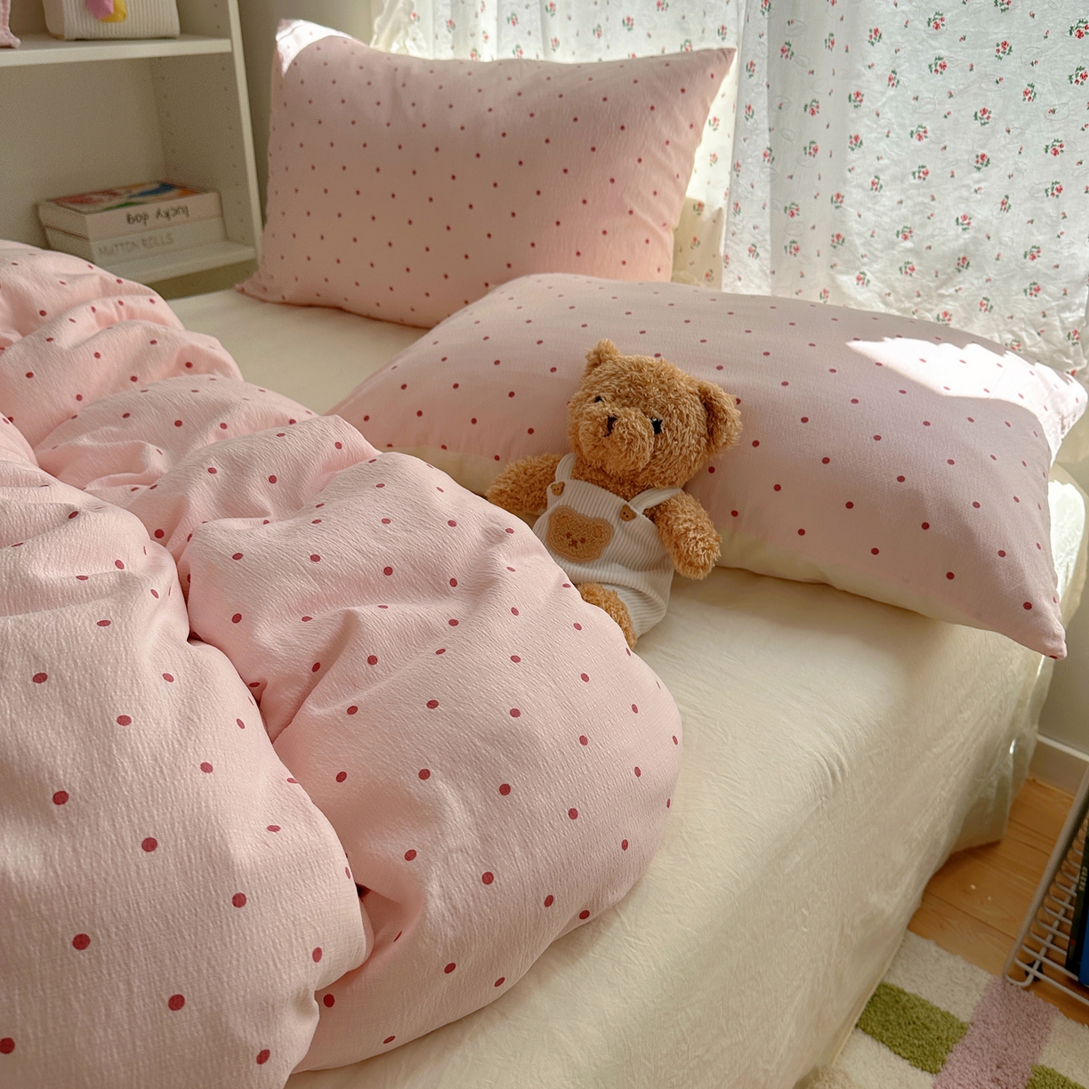 91家纺网 家纺一手货源 找家纺 顾里家纺 2025新款韩系波点云朵棉四件套 粉波点