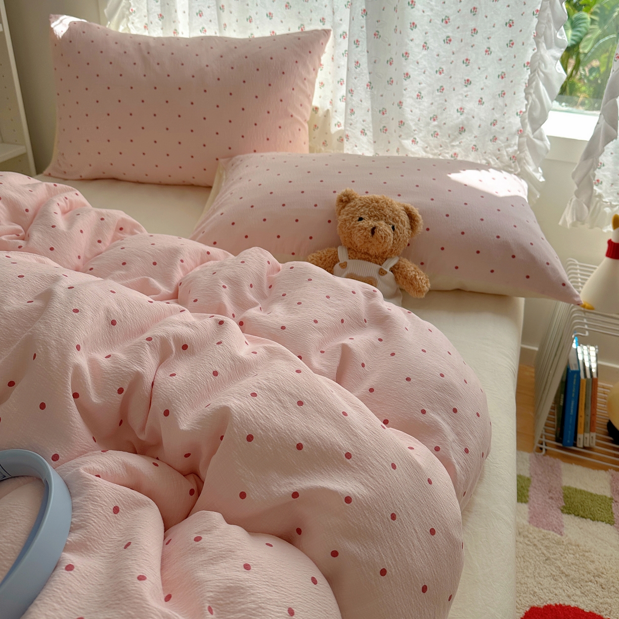 91家纺网 家纺一手货源 找家纺 顾里家纺 2025新款韩系波点云朵棉四件套 粉波点